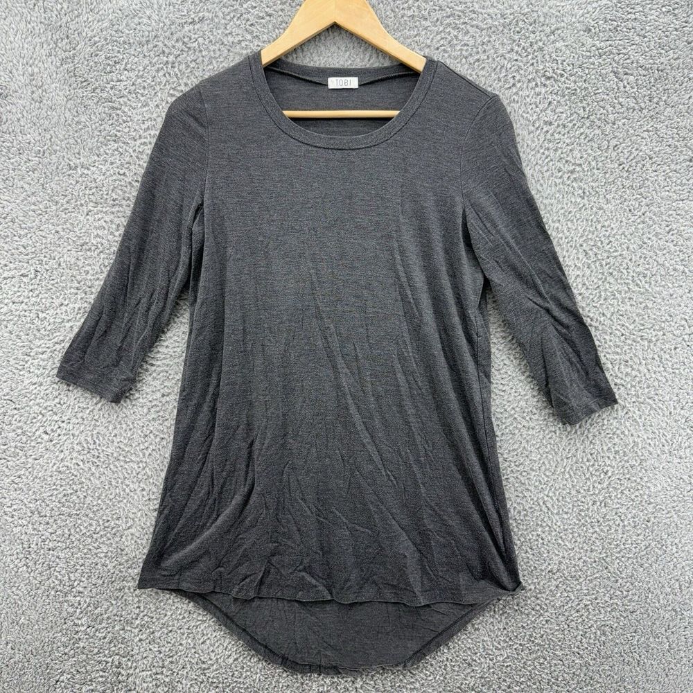 TOBI‎ Women's M Gray 3/4 Sleeve Tunic T Shirt Top Casual Relaxed Stretch